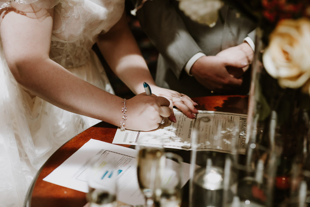bride and groom marriage license