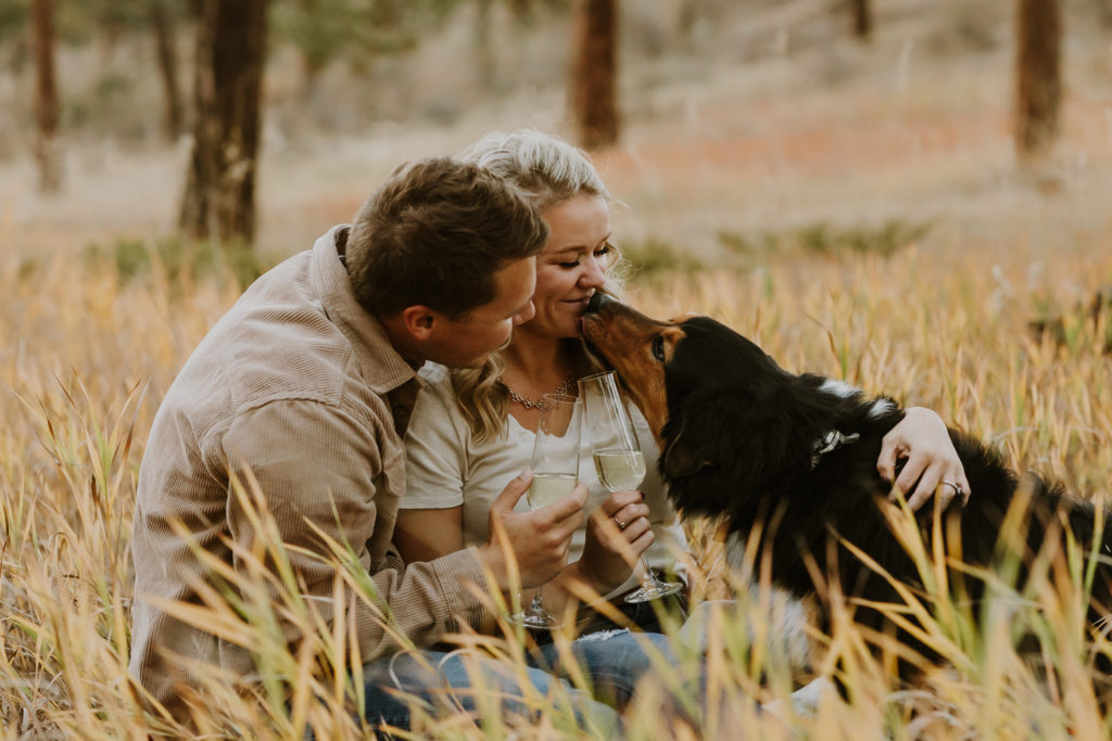 Colorado engagement couple with dog